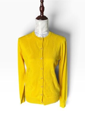 Tenney Rose Bright Yellow Women’s Button-Up Sweater Cardigan NWT